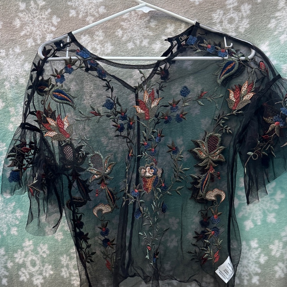 Dalia Sheer Black Embroidered Floral Blouse
